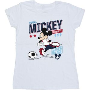 Disney Dames/Dames Mickey Mouse Team Mickey Voetbal Katoenen T-Shirt (S) (Wit)