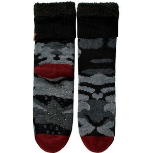 Apollo - Huissokken heren met anti slip - Rood/Grijs - One size - Fluffy sokken - Slofsokken - Huissokken anti slip - Huisokken - Warme sokken heren