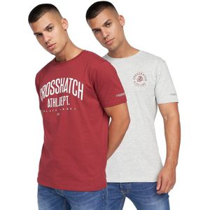 Crosshatch Heren Oldskool T-Shirt (Pack of 2) (XL) (Rood/Grijs)