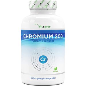 Vit4ever Chromium Picolinate - 200 mcg zuiver chroom per tablet - 365 tabletten in jaarvoorraad - laboratoriumgetest (gehalte aan werkzame stoffen en zuiverheid) - zonder ongewenste toevoegingen - hoge dosering - veganistisch