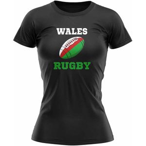 Wales Rugby Ball T-Shirt (Black) - Ladies