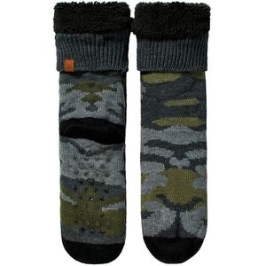 Apollo - Huissokken heren met anti slip - Zwart/Groen - One size - Fluffy sokken - Slofsokken - Huissokken anti slip - Huisokken - Warme sokken heren