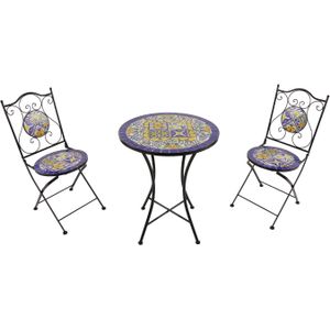 AXI Amélie 3-delige Mozaïek Bistroset Blauw/geel | Bistro Set met tafel & 2 stoelen | Balkonset van metaal & Mediterraans design
