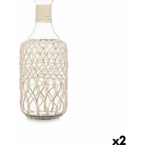 Fles Decoratief Wit Transparant Glas Touw 19 x 48 cm (2 Stuks)