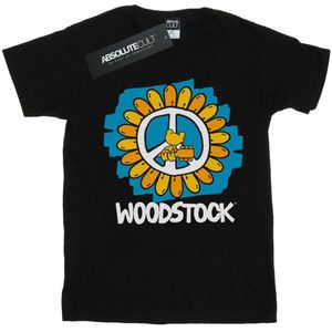 Woodstock Jongens Bloemen Vrede T-Shirt (140-146) (Zwart)