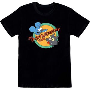 The Simpsons Unisex Volwassen T-shirt van Itchy And Scratchy Show (L) (Zwart/Geel/Blauw)