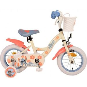 Disney Stitch Kinderfiets - Meisjes - 12 inch - Crème Koraal Blauw