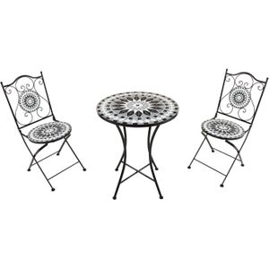 AXI Amélie 3-delige Mozaïek Bistroset Zwart/wit | Bistro Set met tafel & 2 stoelen | Balkonset van metaal & Mozaïek design