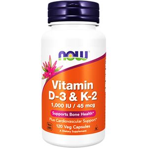 Vitamine D3 & K2 | 1000IU / 45 MCG | 120 Vegetarische Capsules | Now Foods