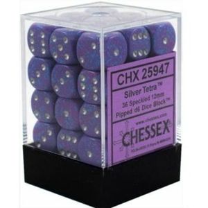 Chessex CHX25947 Speckled Silver Tetra D6 12mm Dice Set (36 pcs)