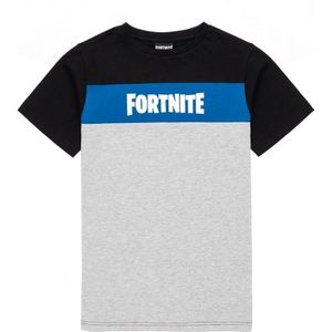 Fortnite Jongens-T-shirt met gekleurd blok (146-152) (Grijs/Blauw/Zwart)