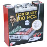 Pokerset in Aluminium Koffer - 100 Chips/ Speelkaarten/ 5 Dobbelstenen/ Dealer Chip