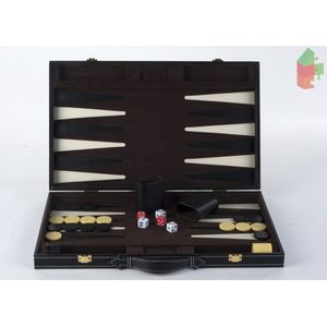Backgammon Piping Groot 18 - Bruin/Ivoor | Leeftijd: 18+ | Aantal spelers: 2 | Afmetingen: 45,5 x 30,5 x 6 cm
