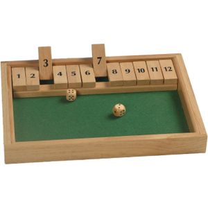 HOT Games Shut the Box Dobbel spel 12 cijfers - 31x23x3cm - Rubberwood - Inclusief dobbelstenen