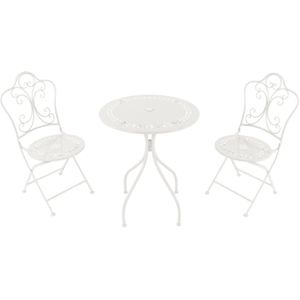 AXI Marilou  3-delige Mozaïek Bistroset Romantisch Wit | Bistro Set met tafel & 2 stoelen | Balkonset van metaal & Mozaïek design