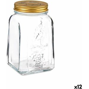 Blik Homemade Transparant Gouden Metaal Glas 1 L 9,8 x 17 x 9,8 cm (12 Stuks)