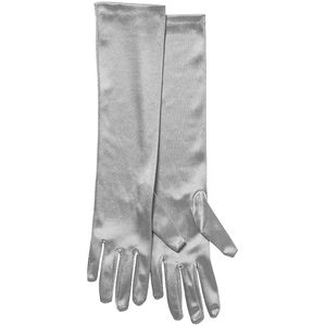 Apollo - Lange handschoenen - Satijnen handschoenen - 40 cm - Zilver - One size - Gala handschoenen - Lange handschoenen verkleed - Charleston accessoires - Carnaval