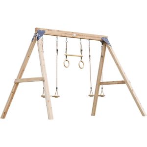 AXI Maya Bruin Houten Dubbelschommel met Trapeze - FSC hout - Vrijstaande schommel met 2 houten schommelzitjes - Kinderschommel met Trapeze - 10 jaar garantie