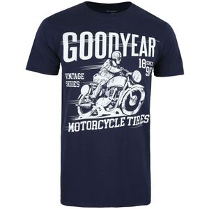 Goodyear Heren Vintage T-shirt (M) (Marine / Wit)