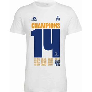 Heren Voetbal T-shirt met Korte Mouwen Adidas Real Madrid Champions 2022 Maat XL