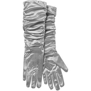 Apollo - Satijnen handschoenen gerimpeld - Zilver - One Size - Kanten handschoenen - Bruidshandschoenen - Lange handschoenen - Carnaval
