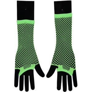 Apollo - Visnet handschoenen - Lange handschoenen - Fluor Groen - One Size - Kanten handschoenen - Neon verkleedkleding - Feestkleding - Carnaval