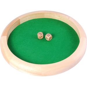 HOT Games Dobbelpiste van blank hout - Diameter 30cm - Inclusief 5 houten dobbelstenen - Geschikt voor alle leeftijden