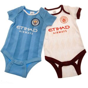 Manchester City FC Baby 2023/2024 Romper (Set van 2) (62) (Blauw/Crème/Bruin)
