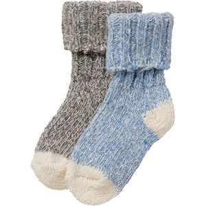 Apollo - Baby huissokken Wol - 2-Pak - Blauw/Grijs - 15/18 - Slofsokken baby - Baby sokjes - Warme sokken kind