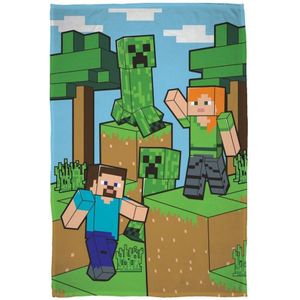Minecraft Fleece Blokken Deken  (Groen/Bruin/Blauw)