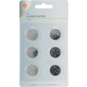 Shell Batterijen knoopcel - CR2032 - 6x stuks - Lithium - Platte batterijen