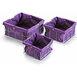 Set van opstapelbare opbergboxen Paars Katoen (3 Onderdelen)