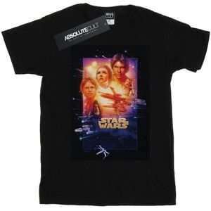 Star Wars Dames/Dames Episode IV Movie Poster Katoenen boyfriend T-shirt (3XL) (Zwart)