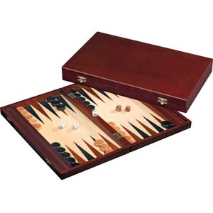 Philos Spiele Backgammon cassette bruin hout 41x24x5 cm - Populair spel voor jong en oud, compleet met houten speelstukken en dobbelstenen