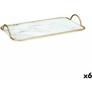 Dienblad Marmer Wit Gouden Metaal Glas 35 x 4,5 x 20 cm (6 Stuks)