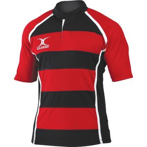 Gilbert Rugby Mens Xact Game Day Short Sleeved Rugby Shirt (XS) (Rood/ zwarte hoepels)