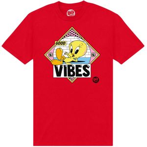 Tweety Unisex 80e Good Vibes T-shirt voor volwassenen (M) (Rood)