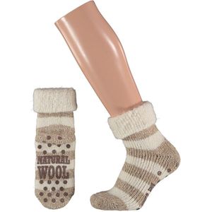 Apollo - Huissokken dames - Anti Slip - Beige/Bruin - Maat 35/38 - Huissokken met anti slip dames - Huissokken - Warme sokken dames - Wollen sokken - Slofsok