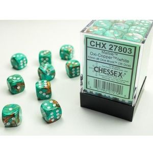 Chessex CHX27803 D6 Dice Set Marble Oxi- copper/White 12mm (36pcs)