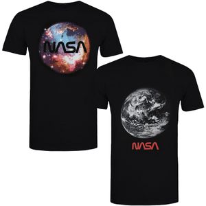 NASA Heren Logo T-shirt (Set van 2) (M) (Zwart)