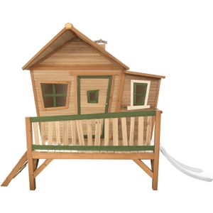 AXI Emma Speelhuis op palen & witte glijbaan | Speelhuisje voor de tuin / buiten in bruin & groen van FSC hout | Speeltoestel voor kinderen