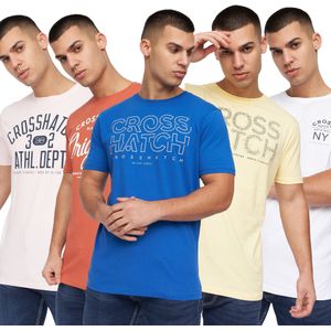 Crosshatch Heren Feltcast T-shirt (Set van 5) (S) (Blauw/Wit/Perzik/Natuur/Lichtroze)