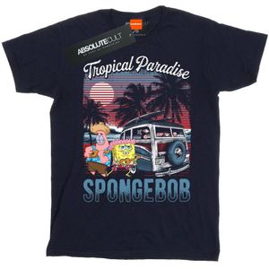 SpongeBob SquarePants Katoenen T-shirt Tropisch Paradijs voor Meisjes (128) (Marineblauw)
