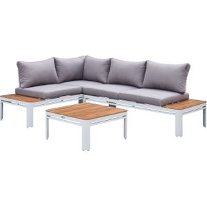 AXI Eos Loungeset met ingebouwd ligbed in Wit / Hout Look | Tuin Loungemeubel in Aluminium / Polywood | Tuinmeubel / Lounge meubel set voor 4 personen