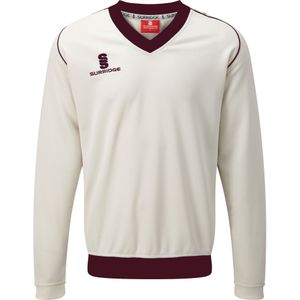 Surridge Jongens Junior Fleece Gevoerde Trui Sport / Cricket (LB) (White/Maroen afwerking)