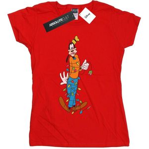 Disney Dames/Dames Goofy Kerstverlichting Katoenen T-Shirt (XXL) (Rood)