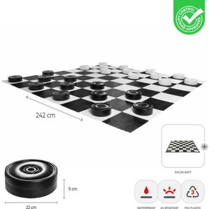 Ubergames - XL Damspel - Tactisch bordspel - 242 x 242 cm - Hoge Kwaliteit - 25 cm stenen met Mat Kwaliteit en Klasse