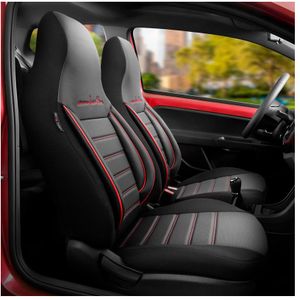 Universele Leder/Stoffen Citybug Stoelhoezenset Comfortline Zwart/Rood - 9-Delig  Citroen, Nissan, Peugeot, Seat, Skoda, Smart, Suzuki, Toyota, Volkswagen Otom Ot Ctycmf215