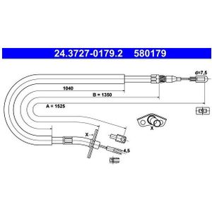 ATE - Handremkabel - 1525 mm - Voor VW en MERCEDES-BENZ - Links Achter - Remtype Schijfremmen