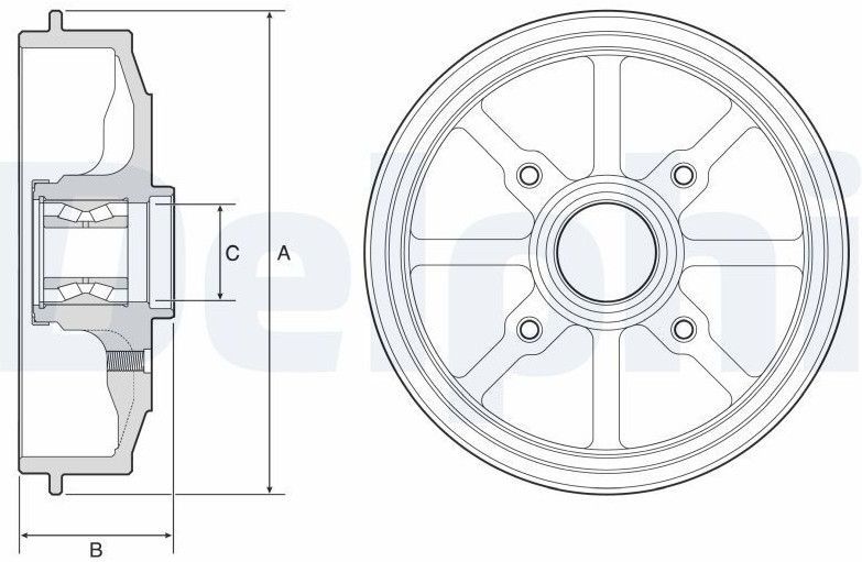 Delphi BFR484 - Remtrommel - Voor Citroen, DS, Peugeot - Met ABS sensorring